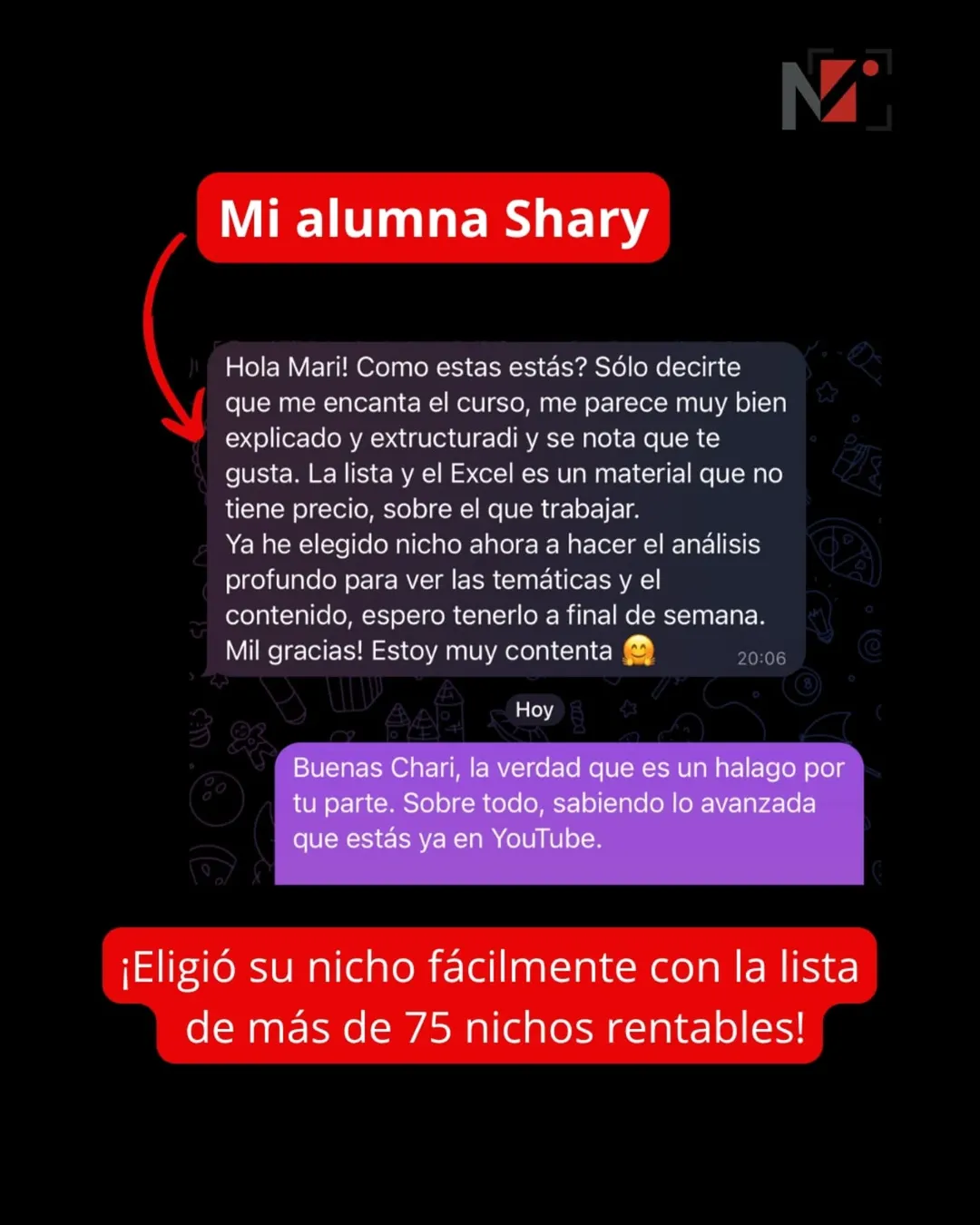 Resultados alumna Shary - Monetizatube